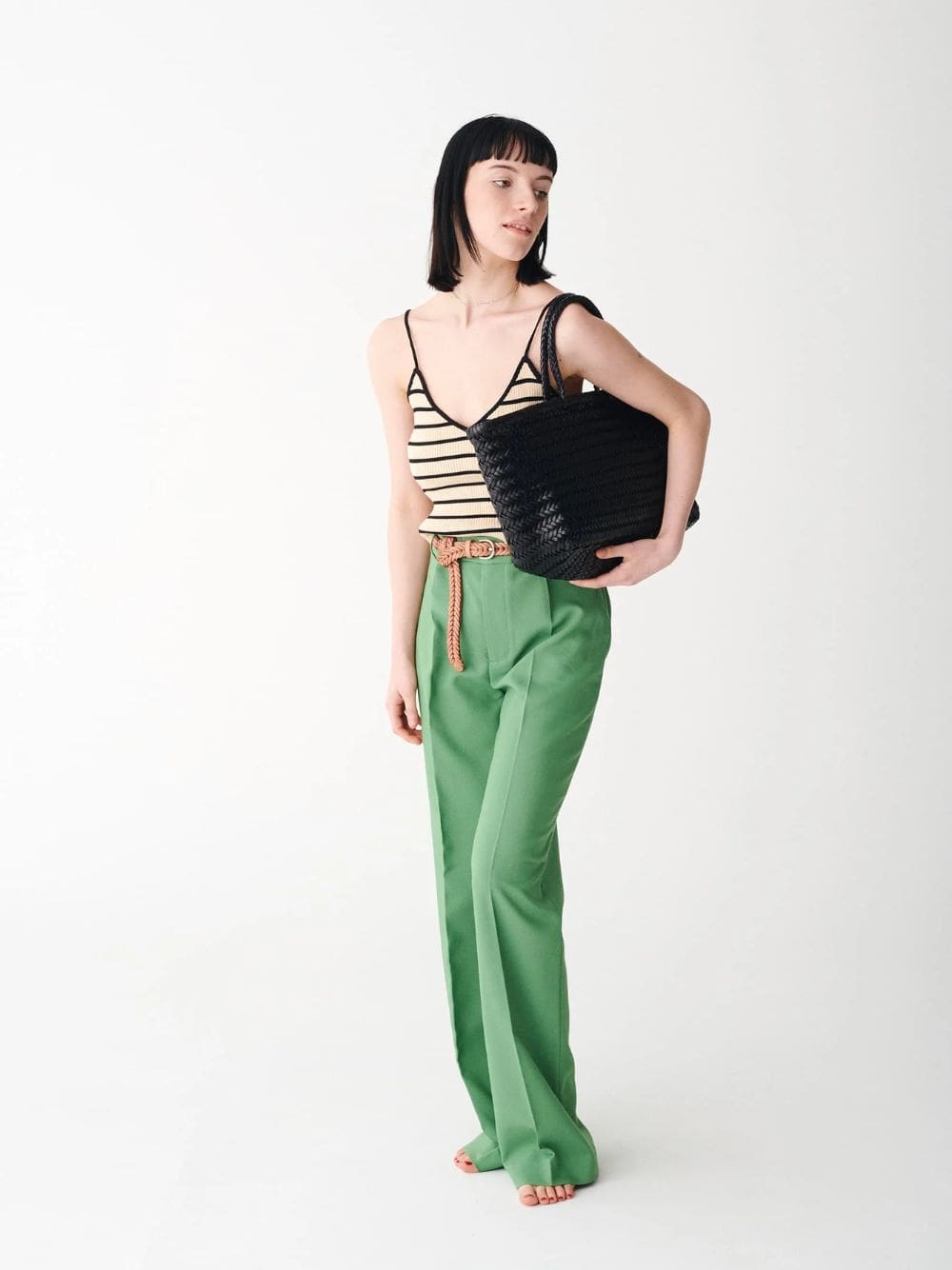 Black Triple Jump Big Woven Leather Tote