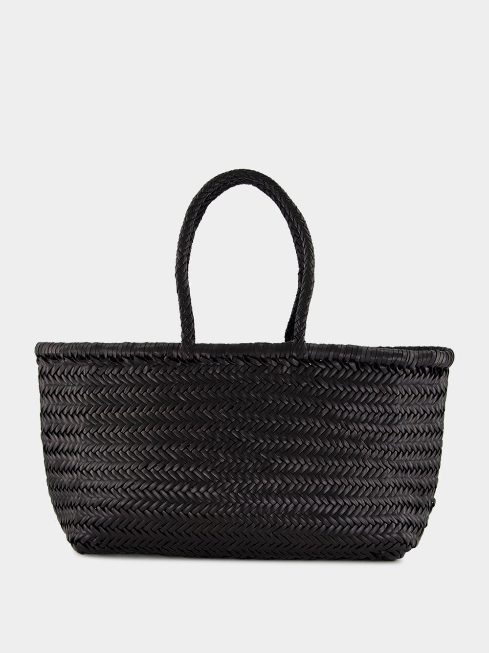 Black Triple Jump Big Woven Leather Tote