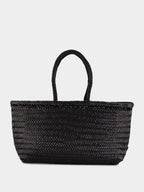 Black Triple Jump Big Woven Leather Tote
