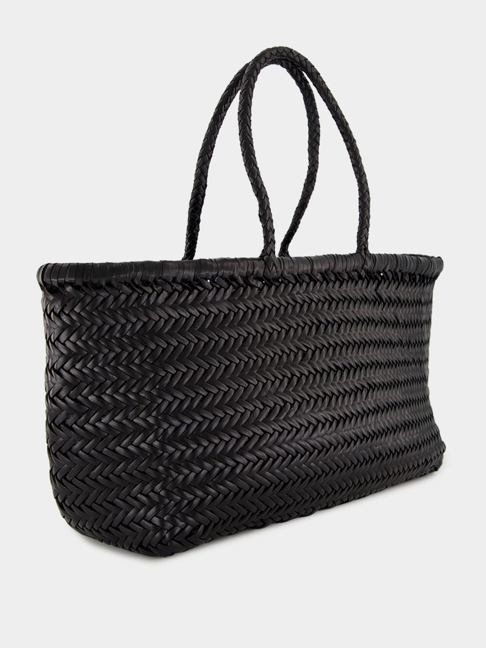 Black Triple Jump Big Woven Leather Tote