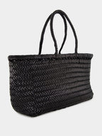 Black Triple Jump Big Woven Leather Tote