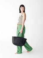 Black Triple Jump Big Woven Leather Tote