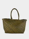 Khaki Green Triple Jump Big Woven Leather Tote