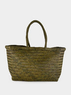Khaki Green Triple Jump Big Woven Leather Tote