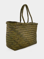 Khaki Green Triple Jump Big Woven Leather Tote