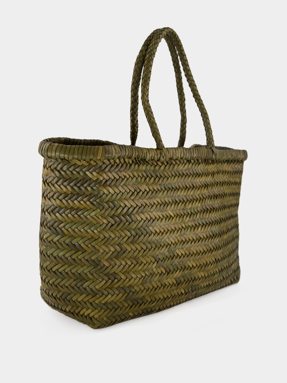 Khaki Green Triple Jump Big Woven Leather Tote
