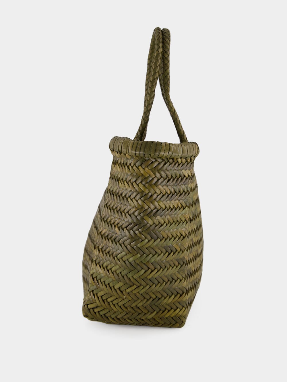 Khaki Green Triple Jump Big Woven Leather Tote