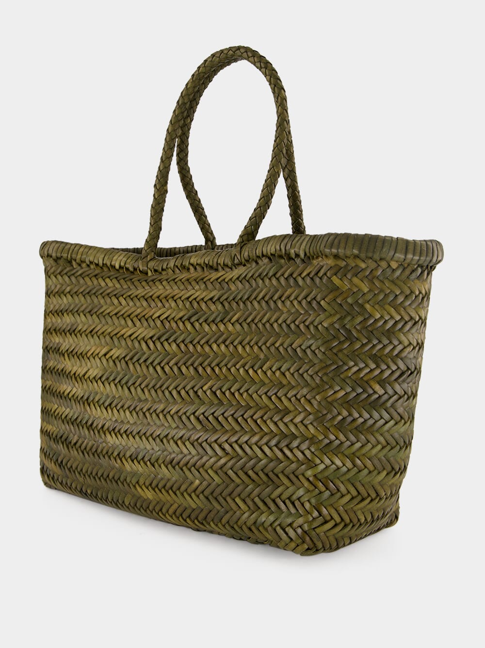 Khaki Green Triple Jump Big Woven Leather Tote