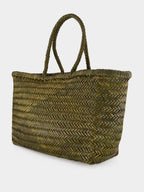 Khaki Green Triple Jump Big Woven Leather Tote
