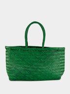 Parrot Green Triple Jump Big Woven Leather Tote