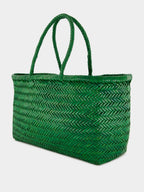 Parrot Green Triple Jump Big Woven Leather Tote