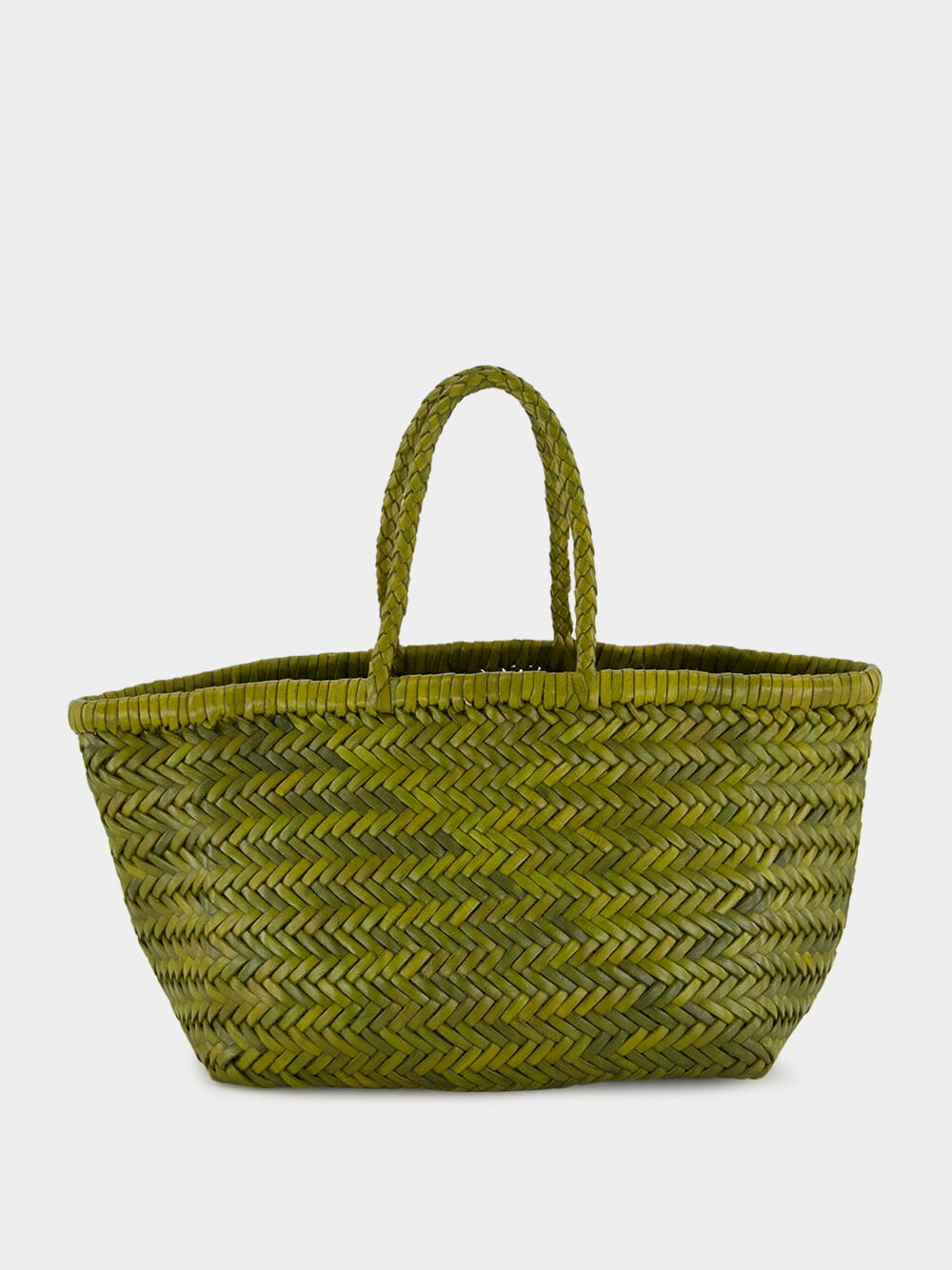 Bamboo Green Triple Jump Small Woven Leather Tote