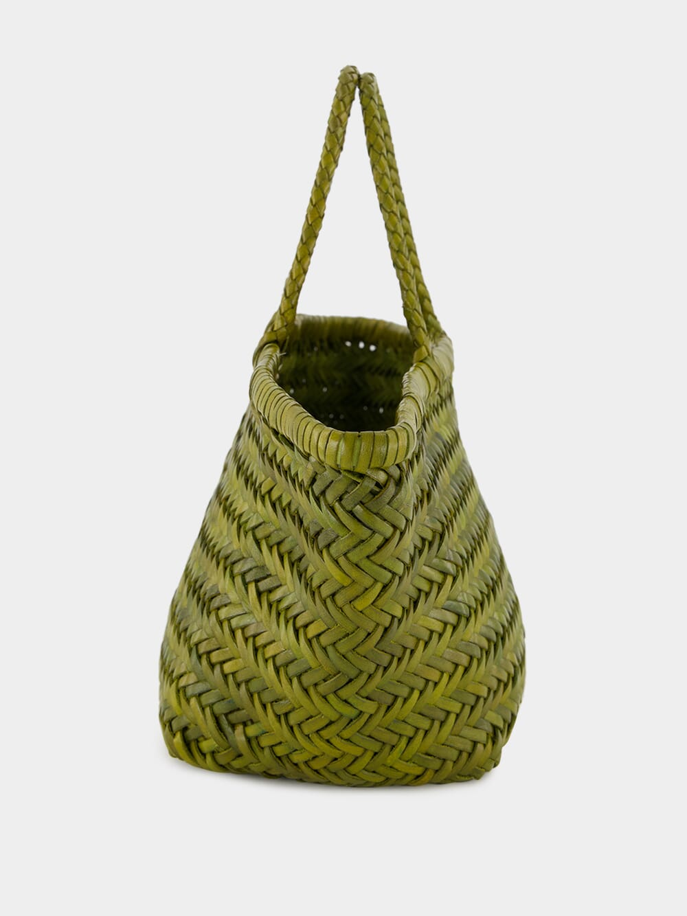 Bamboo Green Triple Jump Small Woven Leather Tote