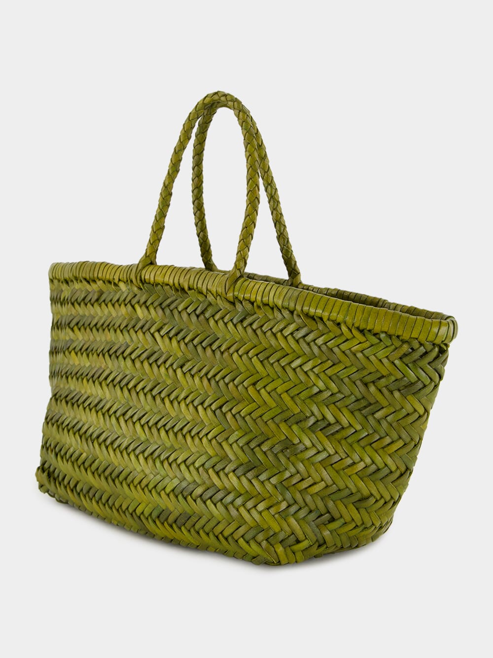 Bamboo Green Triple Jump Small Woven Leather Tote