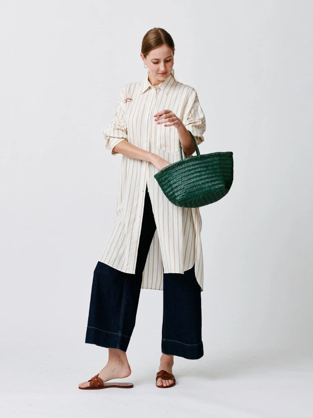 Forest Green Triple Jump Small Woven Leather Tote