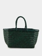 Forest Green Triple Jump Small Woven Leather Tote