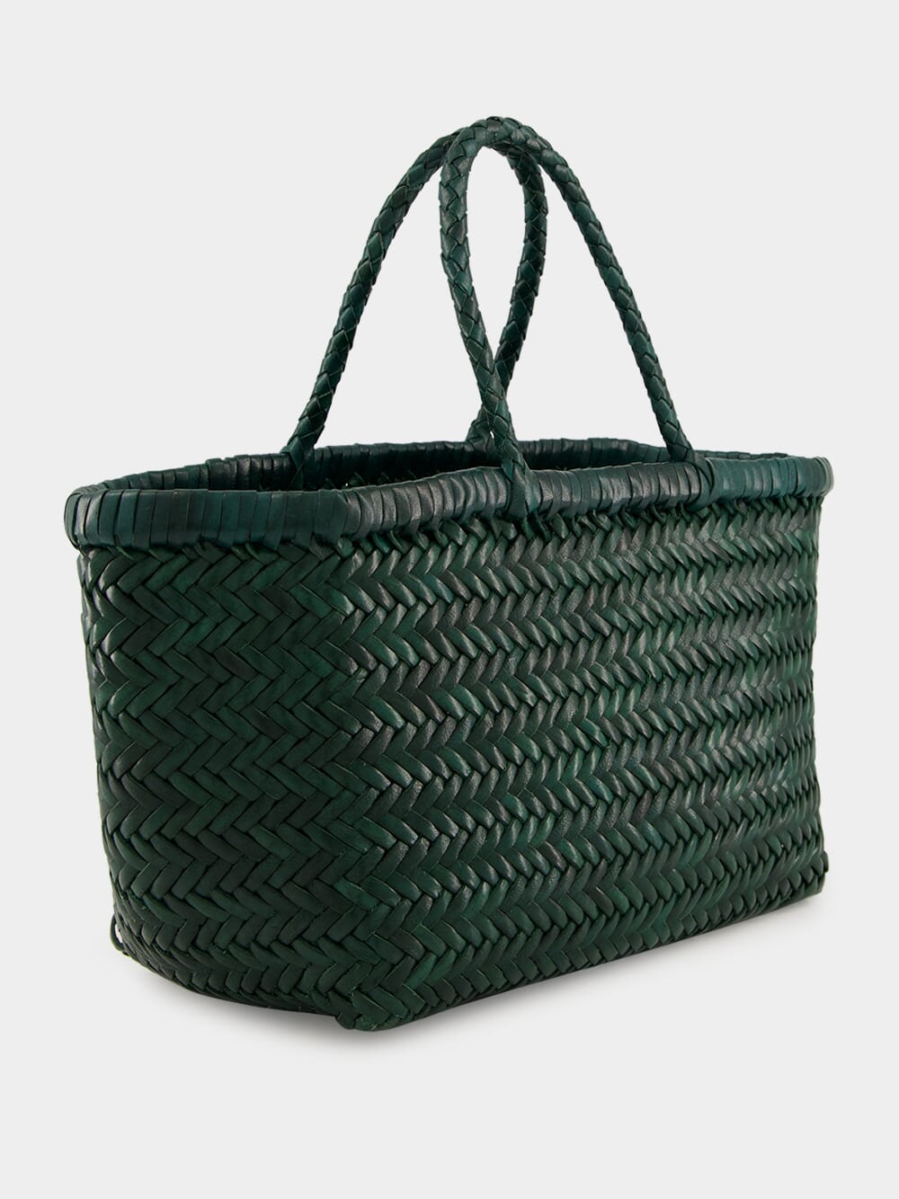 Forest Green Triple Jump Small Woven Leather Tote
