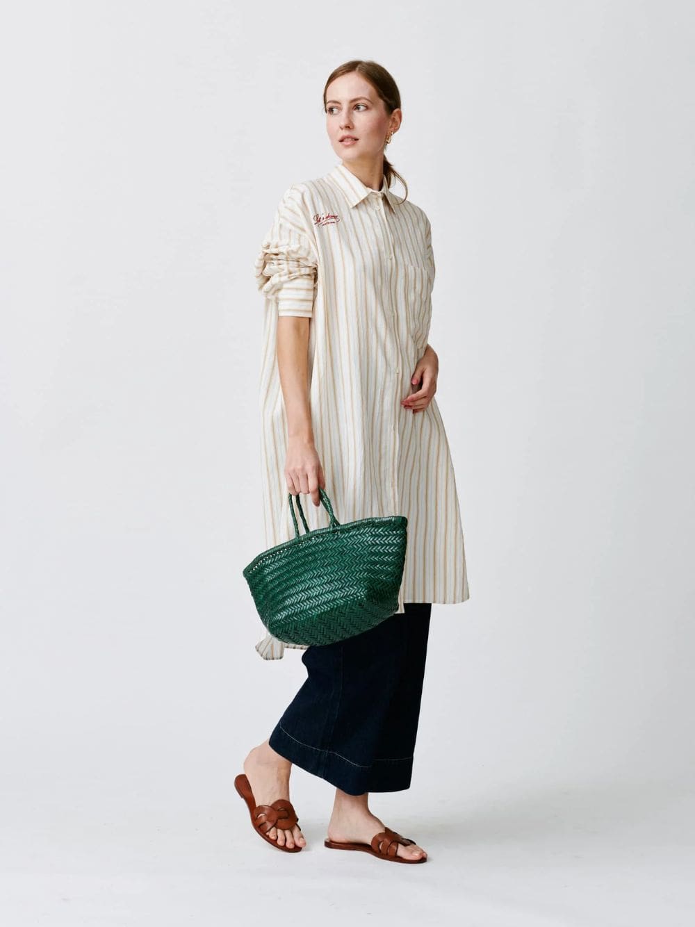 Forest Green Triple Jump Small Woven Leather Tote