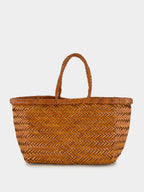 Tan Triple Jump Small Woven Leather Tote
