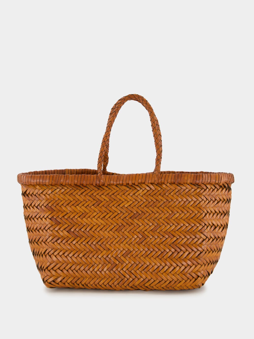 Tan Triple Jump Small Woven Leather Tote