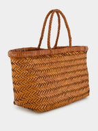 Tan Triple Jump Small Woven Leather Tote