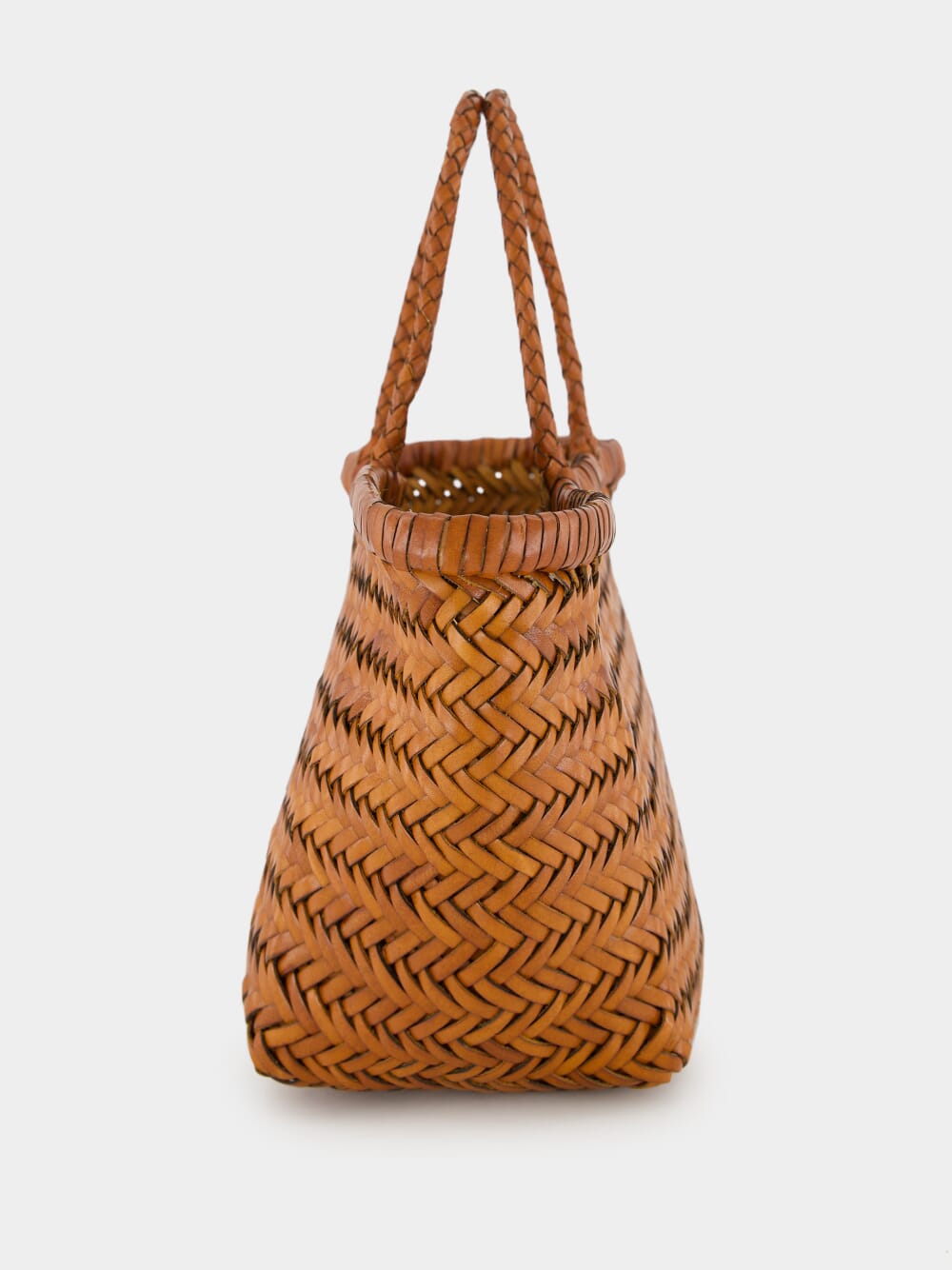 Tan Triple Jump Small Woven Leather Tote