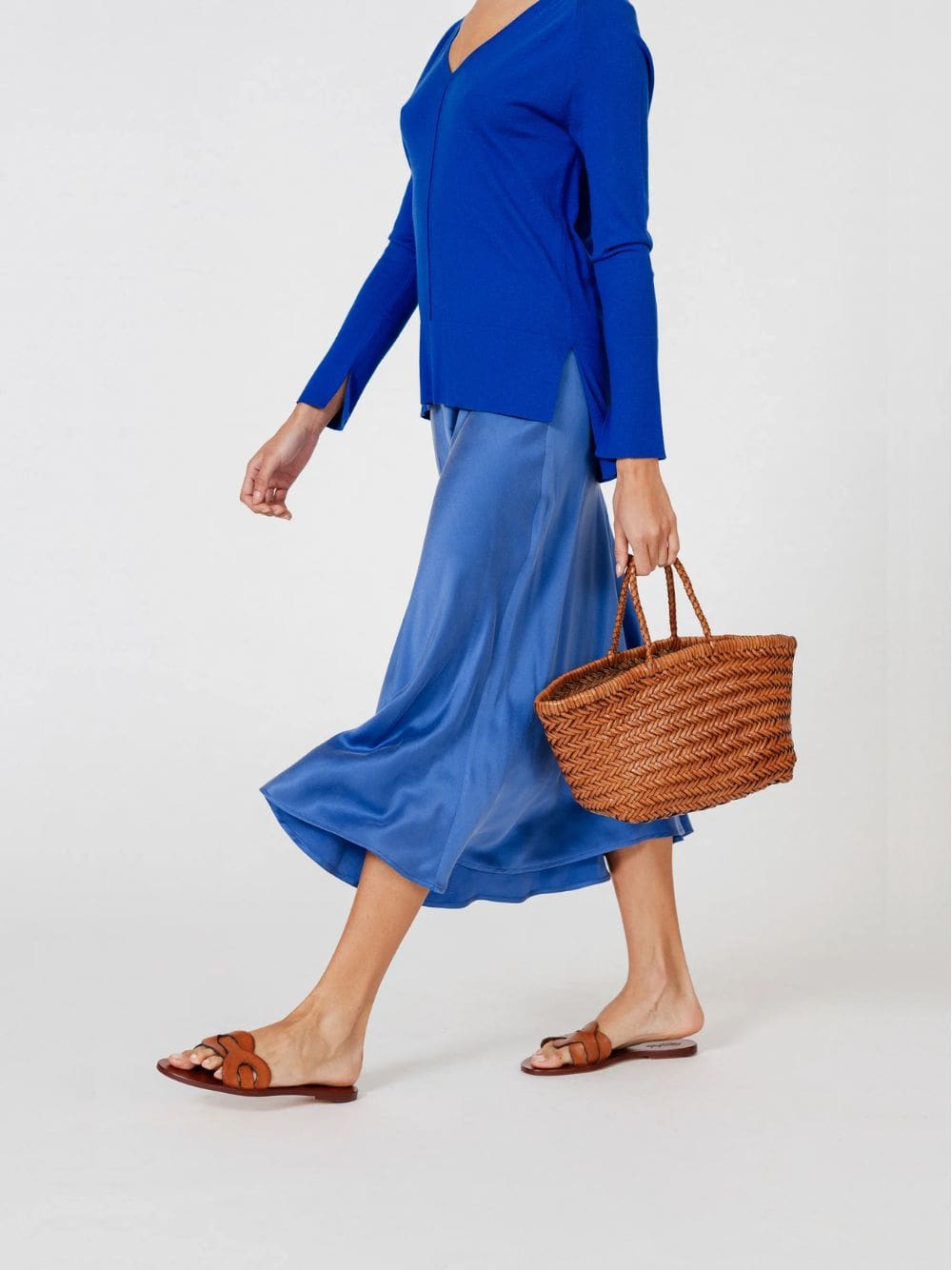 Tan Triple Jump Small Woven Leather Tote