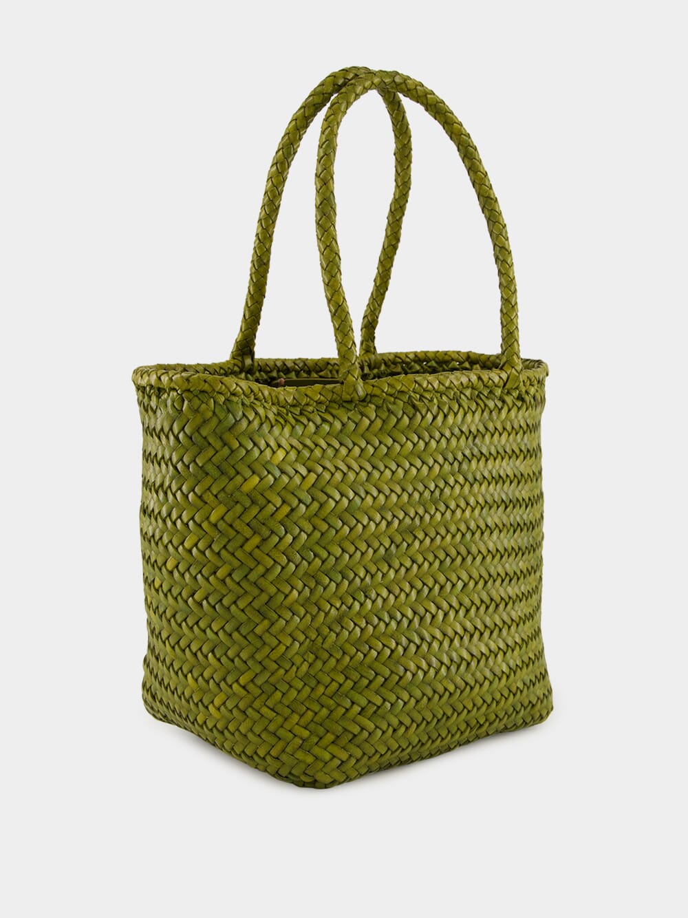 Bamboo Green Grace Basket Small Woven Leather Tote