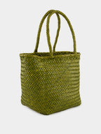 Bamboo Green Grace Basket Small Woven Leather Tote