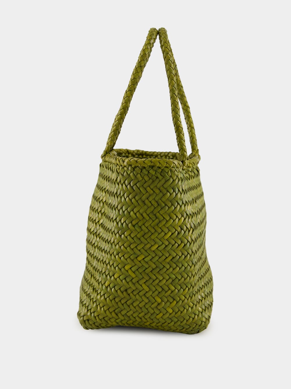 Bamboo Green Grace Basket Small Woven Leather Tote