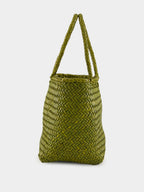 Bamboo Green Grace Basket Small Woven Leather Tote