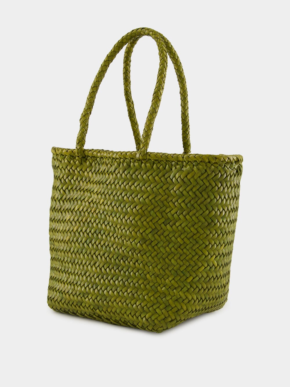 Bamboo Green Grace Basket Small Woven Leather Tote