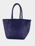 Navy Grace Basket Small Woven Leather Tote