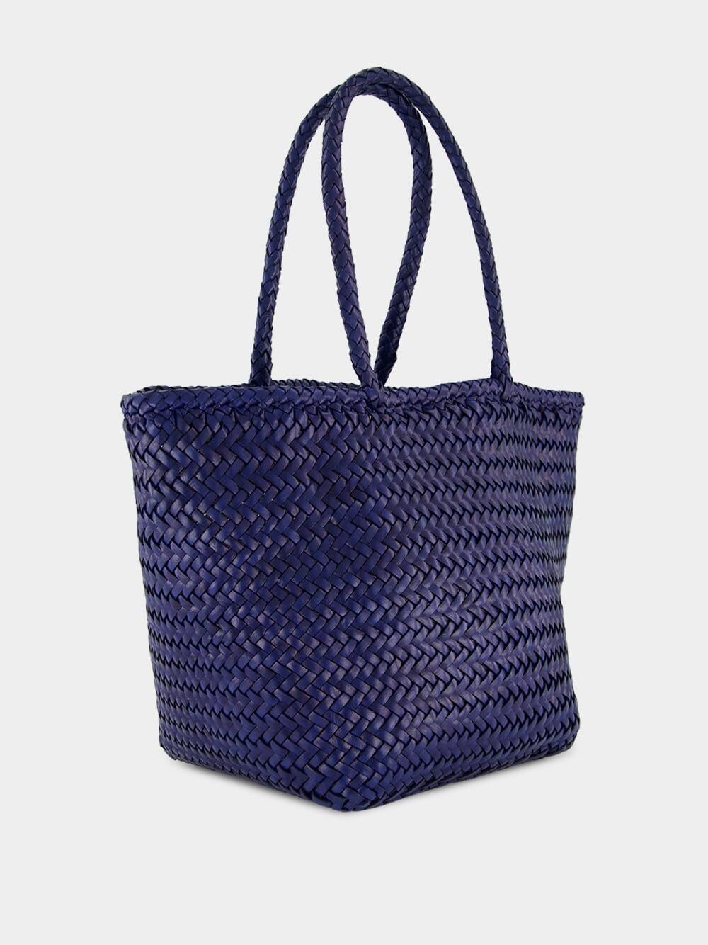 Navy Grace Basket Small Woven Leather Tote