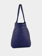 Navy Grace Basket Small Woven Leather Tote