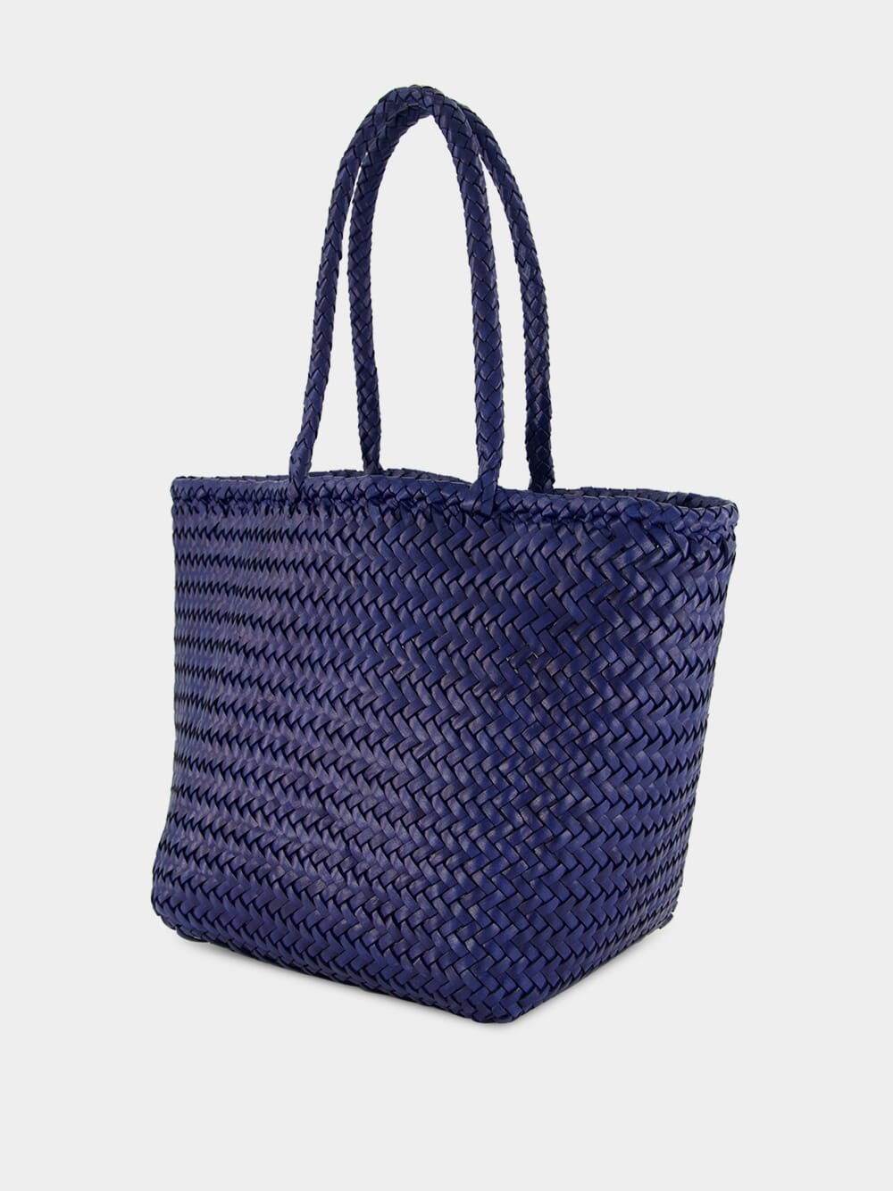 Navy Grace Basket Small Woven Leather Tote
