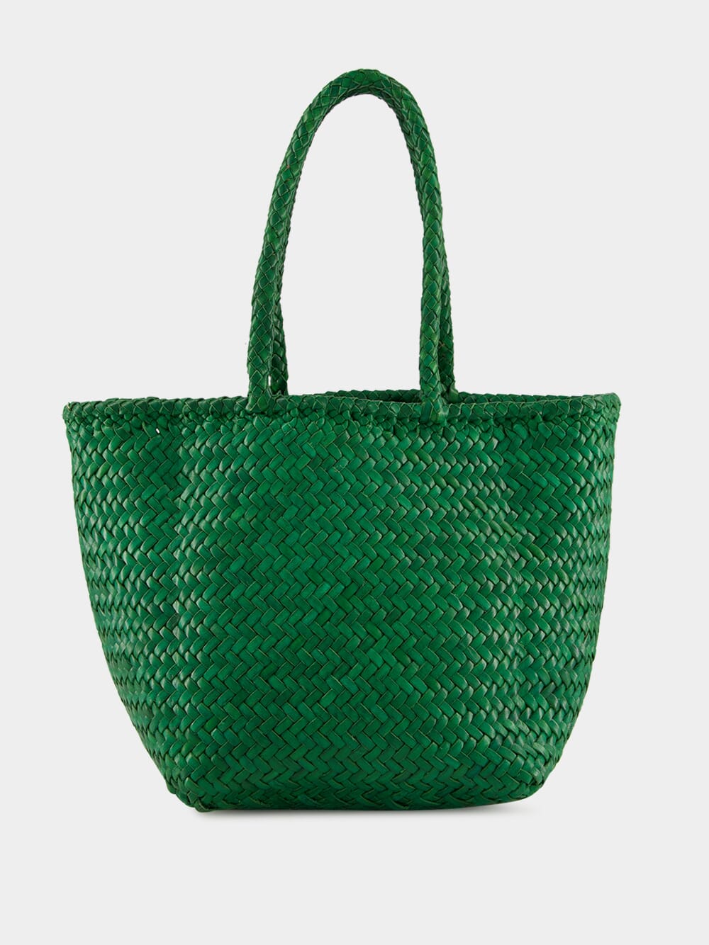 Parrot Green Grace Basket Small Woven Leather Tote