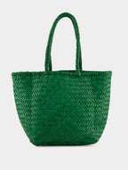 Parrot Green Grace Basket Small Woven Leather Tote