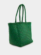 Parrot Green Grace Basket Small Woven Leather Tote