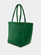 Parrot Green Grace Basket Small Woven Leather Tote