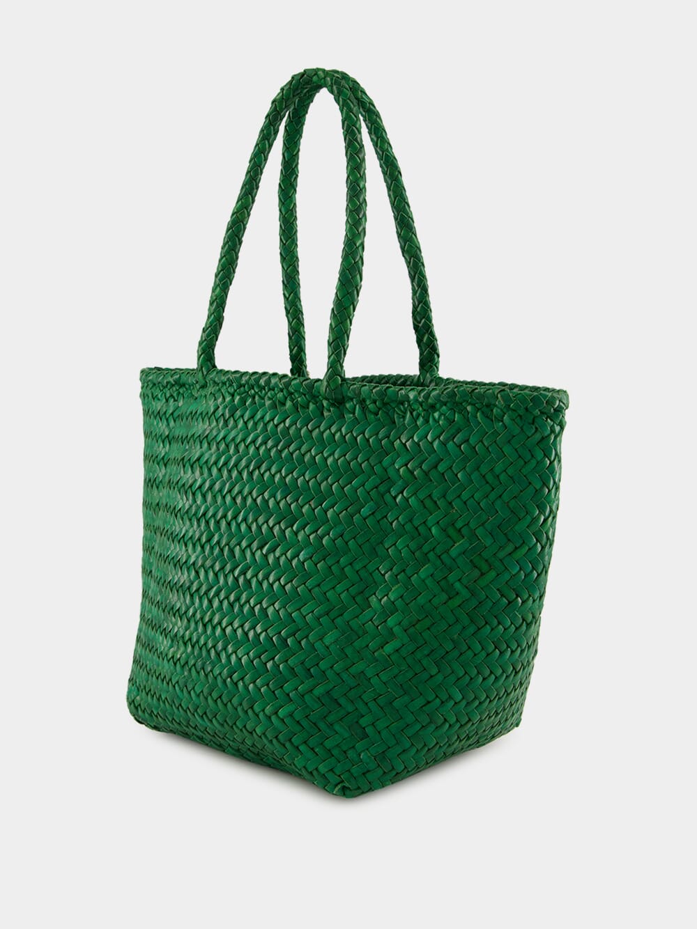 Parrot Green Grace Basket Small Woven Leather Tote