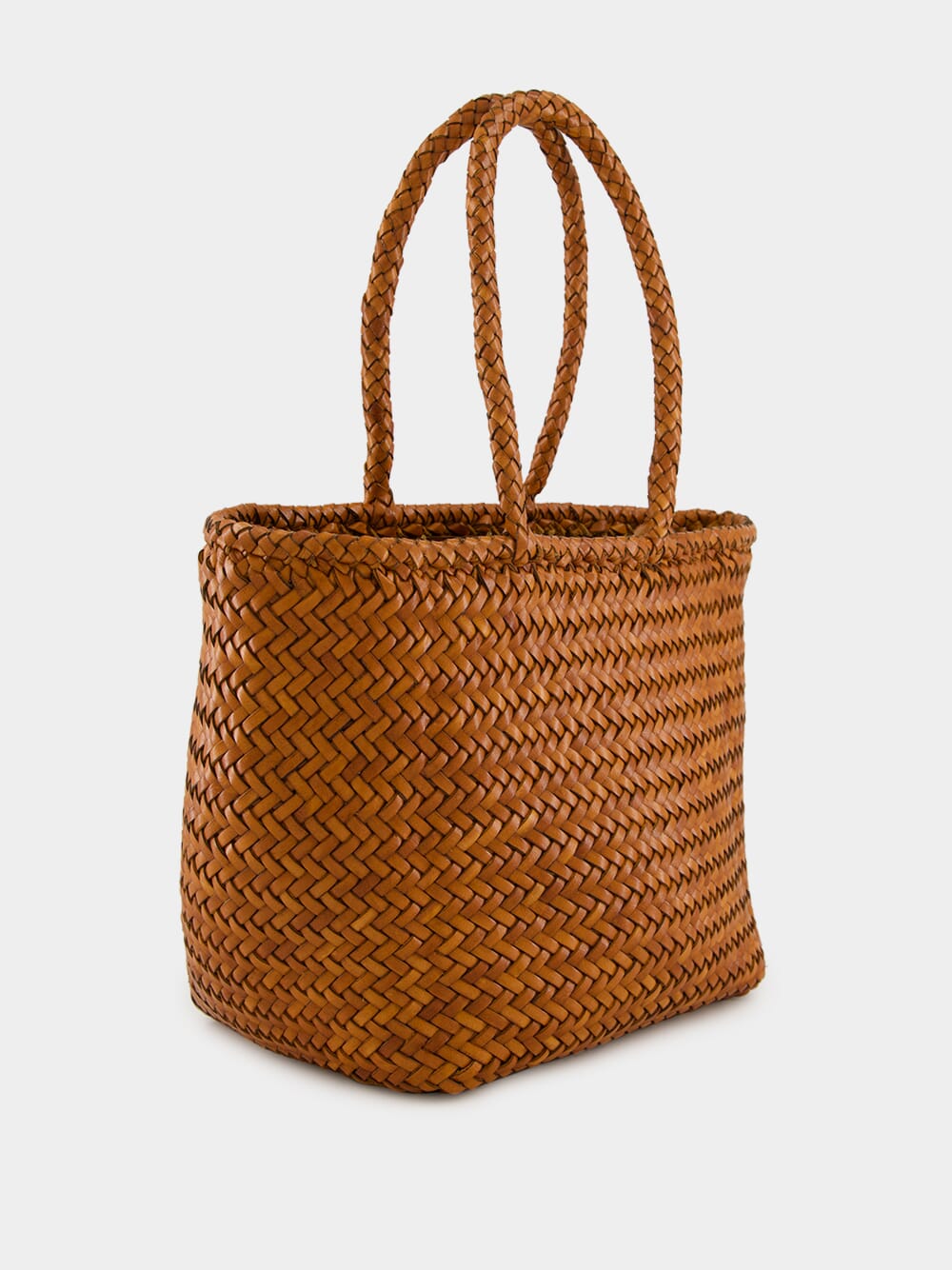 Tan Grace Basket Small Woven Leather Tote