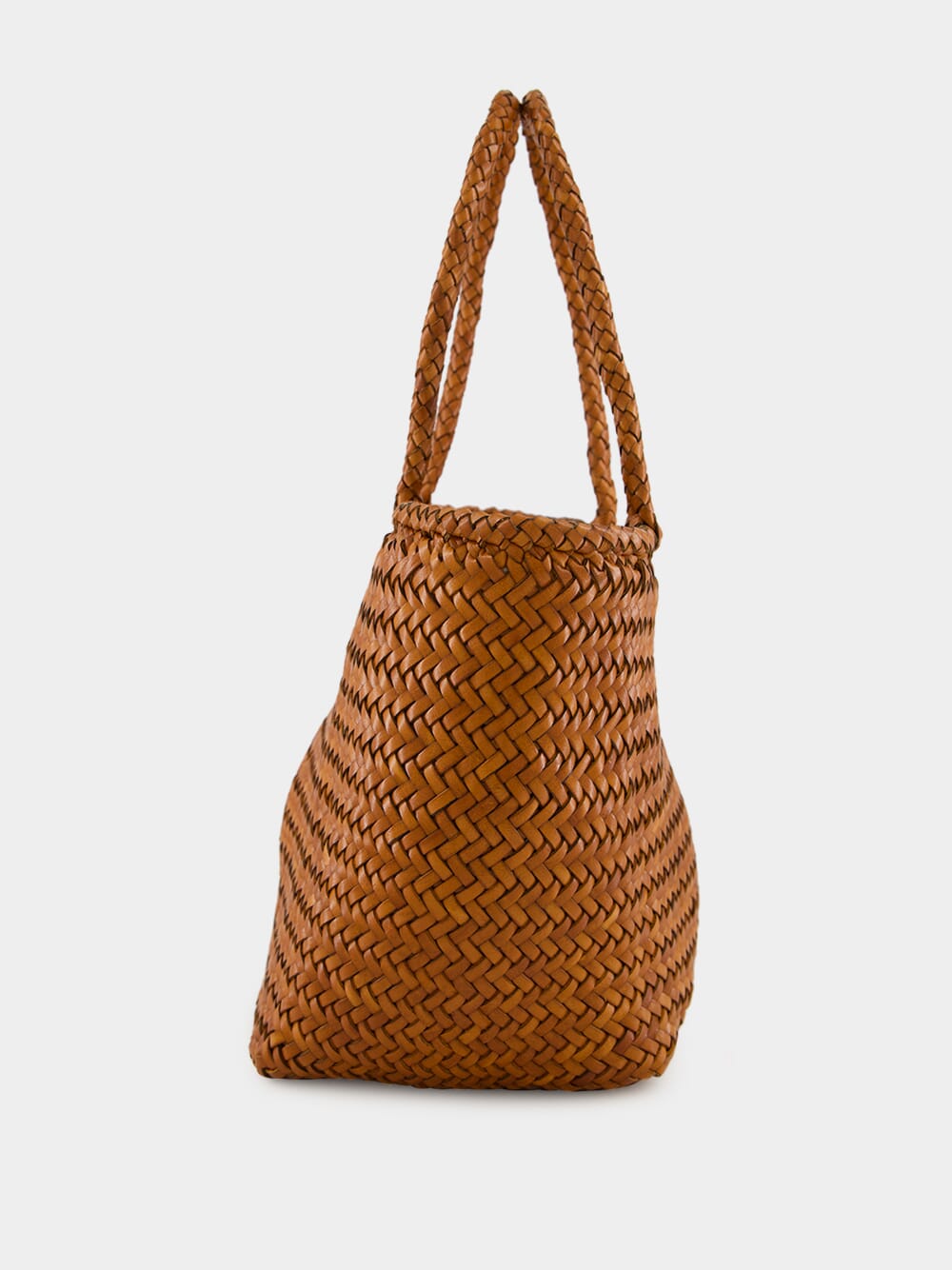 Tan Grace Basket Small Woven Leather Tote