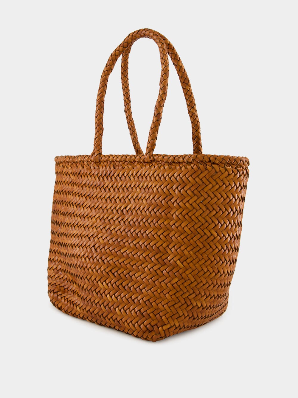 Tan Grace Basket Small Woven Leather Tote
