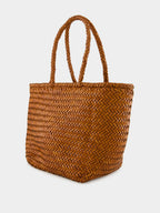 Tan Grace Basket Small Woven Leather Tote