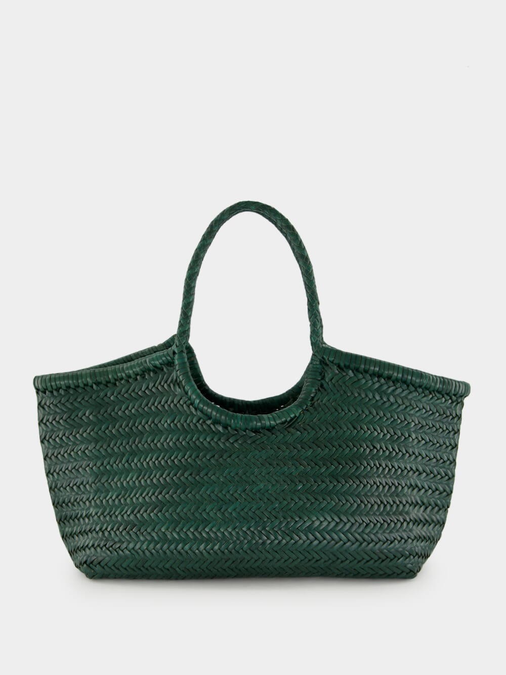 Forest Green Nantucket Big Woven Leather Tote