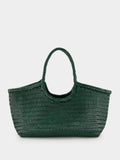 Forest Green Nantucket Big Woven Leather Tote
