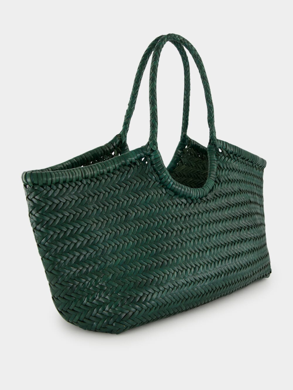 Forest Green Nantucket Big Woven Leather Tote