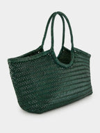 Forest Green Nantucket Big Woven Leather Tote