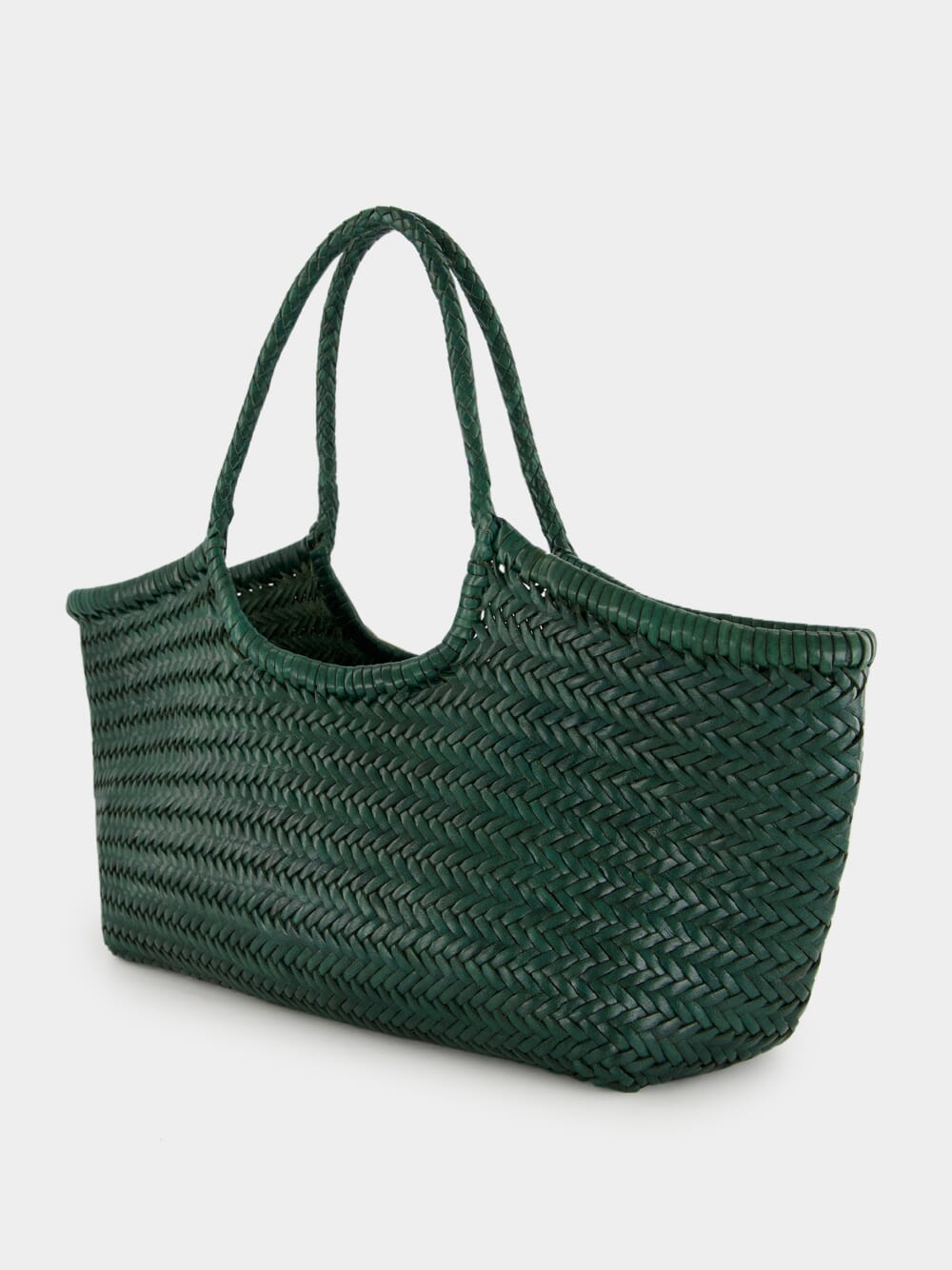 Forest Green Nantucket Big Woven Leather Tote